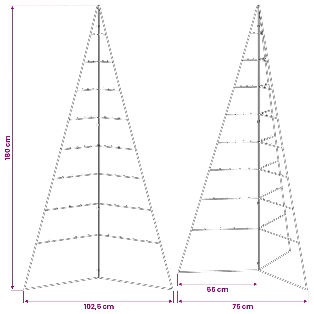 Metal Christmas Tree Frame Steel 180cm Black Modern DIY Decoration
