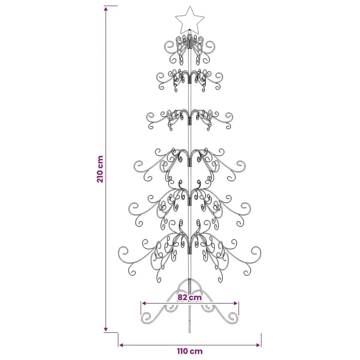 Metal Christmas Tree Frame Steel 215cm Black