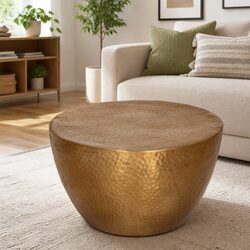 Stylish Yellow Hammered Round Coffee Table for Living Rooms