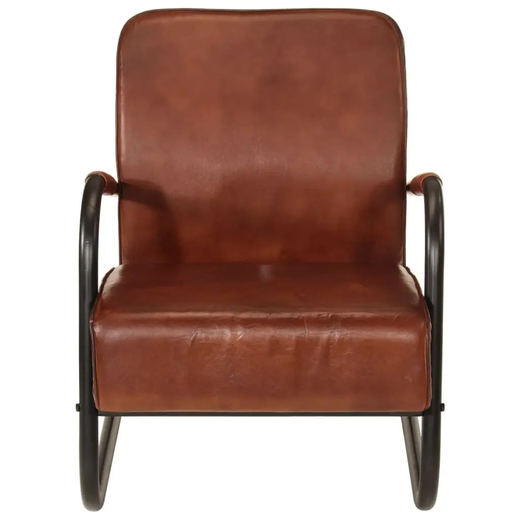 Armchair Real Leather Brown Iron Frame Single Sofa Chair
