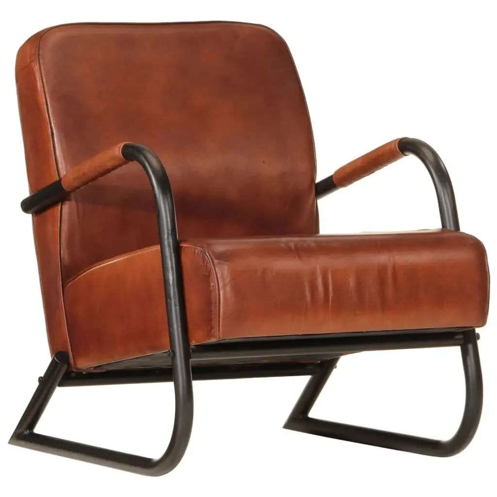 Armchair Real Leather Brown Iron Frame Single Sofa Chair