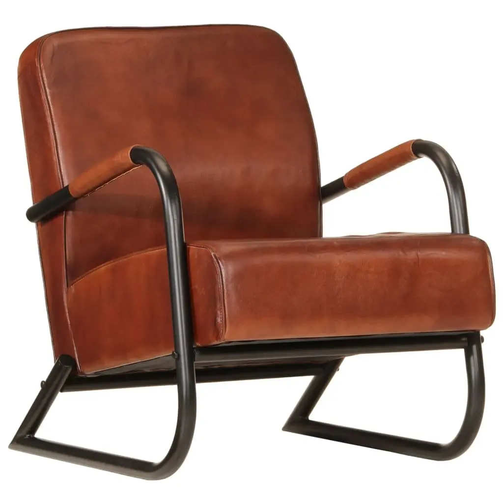 Armchair Real Leather Brown Iron Frame Single Sofa Chair
