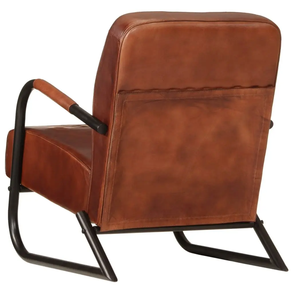 Armchair Real Leather Brown Iron Frame Single Sofa Chair