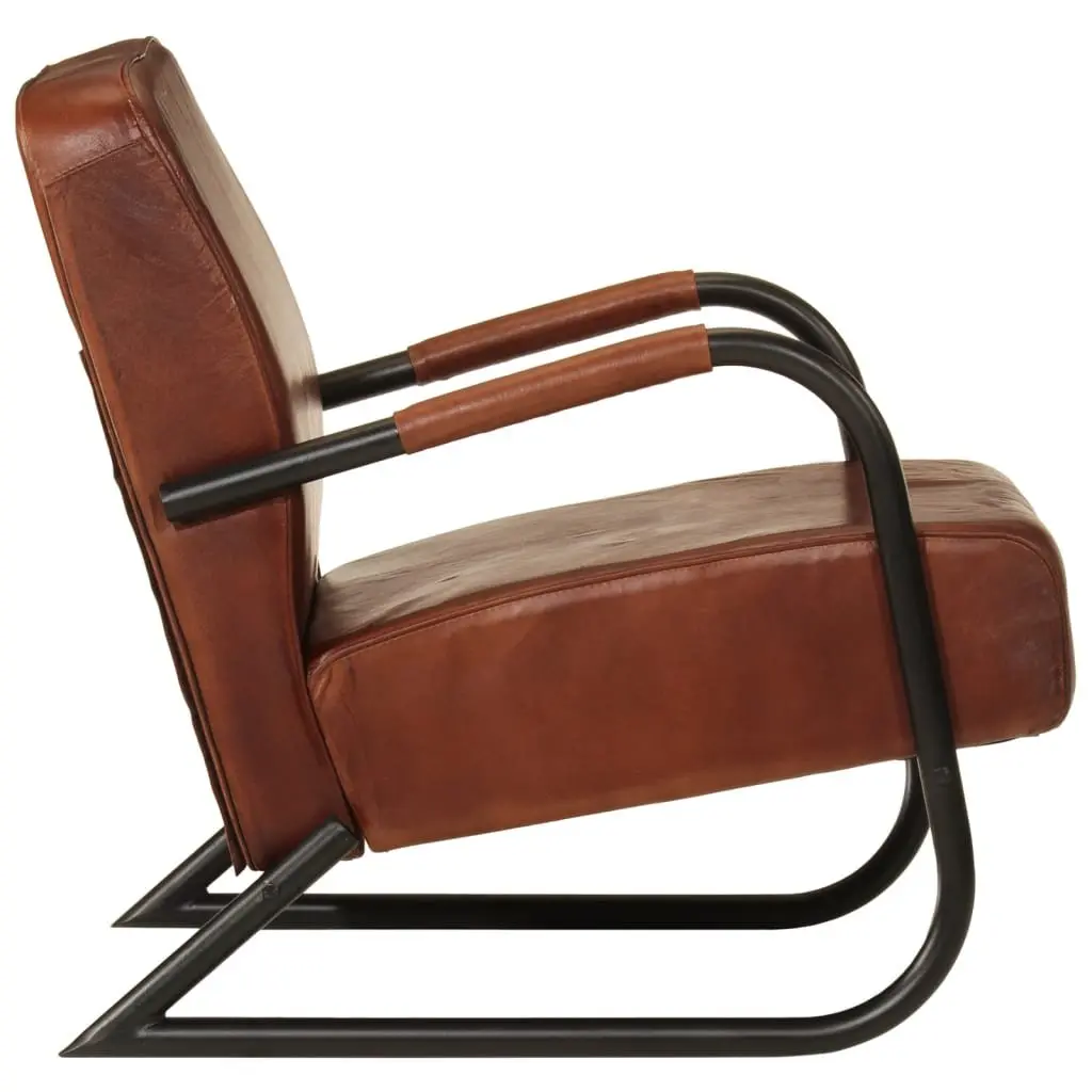 Armchair Real Leather Brown Iron Frame Single Sofa Chair