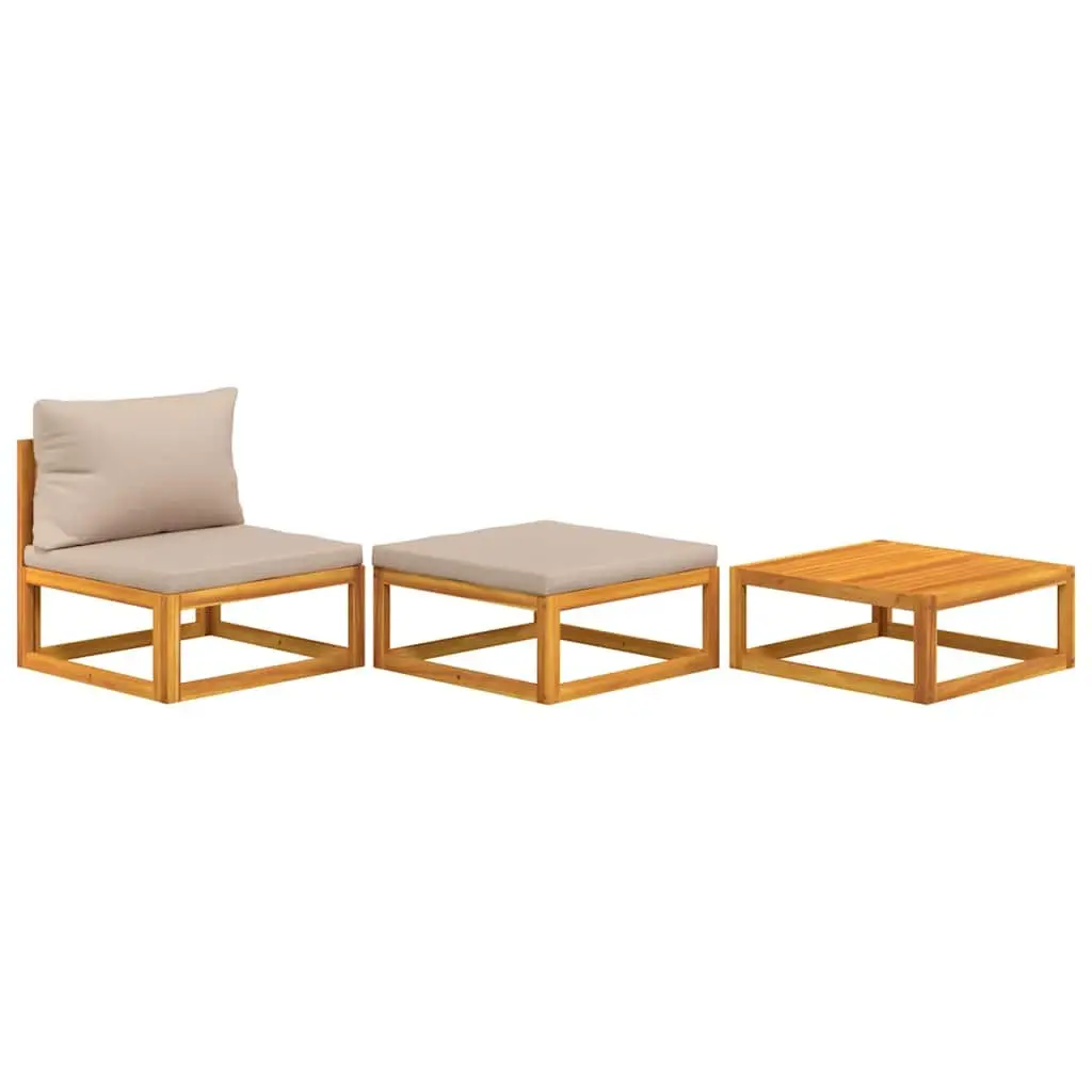 Garden Lounge Set Solid Acacia Wood Brown 3 Piece Outdoor Sectional Sofa with Cushions and Coffee Table