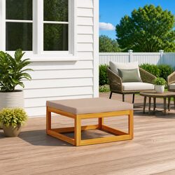 Premium Acacia Wood Footrest with Taupe Cushion for Outdoor Use