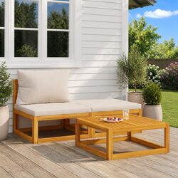 Outdoor Garden Lounge Set with Grey Cushions and Acacia Table