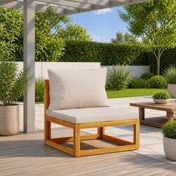 Garden Middle Sofa Outdoor Sectional with Grey Cushions Solid Acacia Wood