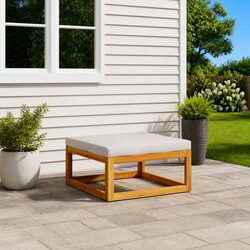 Durable Outdoor Footrest with Grey Cushion in Acacia Wood