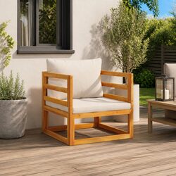 Outdoor Sectional Sofa Unit Solid Acacia with Grey Cushions