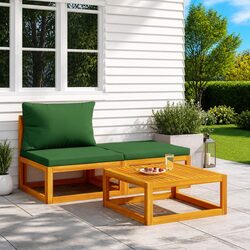 Solid Wood Acacia 3 Piece Garden Lounge Set with Cushions