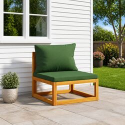 Durable Acacia Wood Outdoor Middle Sofa with Green Cushions