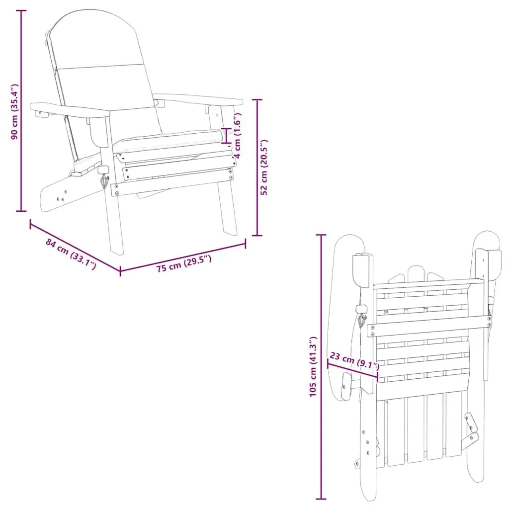Adirondack Chair Solid Acacia Wood Foldable Outdoor Lounge Seat Brown