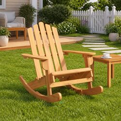 Sturdy Brown Adirondack Rocking Chair for Outdoor Relaxation