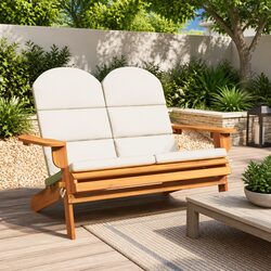 Adirondack Garden Bench 126 cm Solid Wood Outdoor Seating with Cushions Foldable