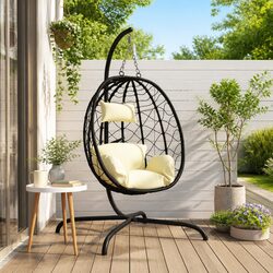Durable Hanging Egg Chair with Cream Cushion for Outdoor Relaxation