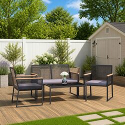 4-Piece Outdoor Garden Lounge Set with Padded Cushions