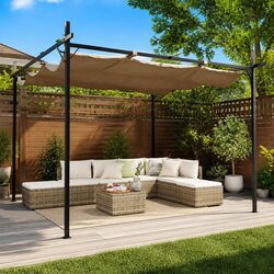 Sturdy Taupe Pergola with Adjustable Roof for Outdoor Use