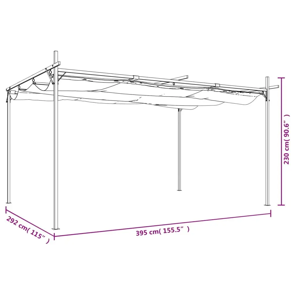 Pergola Retractable Roof Outdoor Garden Shelter Powder-coated Steel Aluminium 395L x 292W x 230H cm Cream