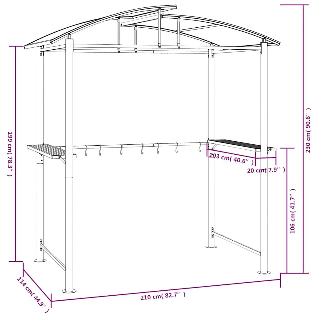 BBQ Gazebo Steel Frame PC Board Roof 210x114x230cm Anthracite