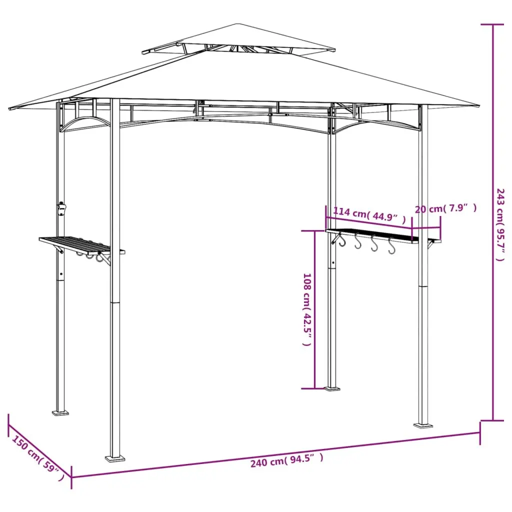 BBQ Gazebo Steel 240x150x243 cm Anthracite Outdoor Canopy