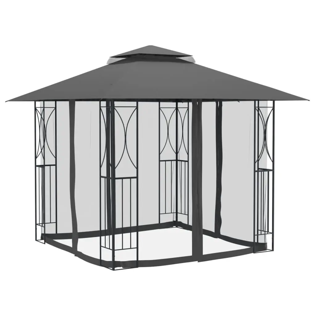 Gazebo Steel Frame 300x300x270cm Anthracite Outdoor Garden Party with Mesh Sidewalls