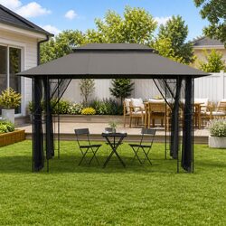 Sturdy Anthracite Garden Gazebo with Mesh Walls 400x300 cm