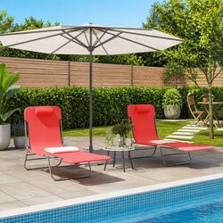 Durable Folding Sun Loungers Set of 2 Red Outdoor Chairs