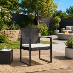 Set of 2 Brown Rattan Outdoor Dining Chairs with Armrests