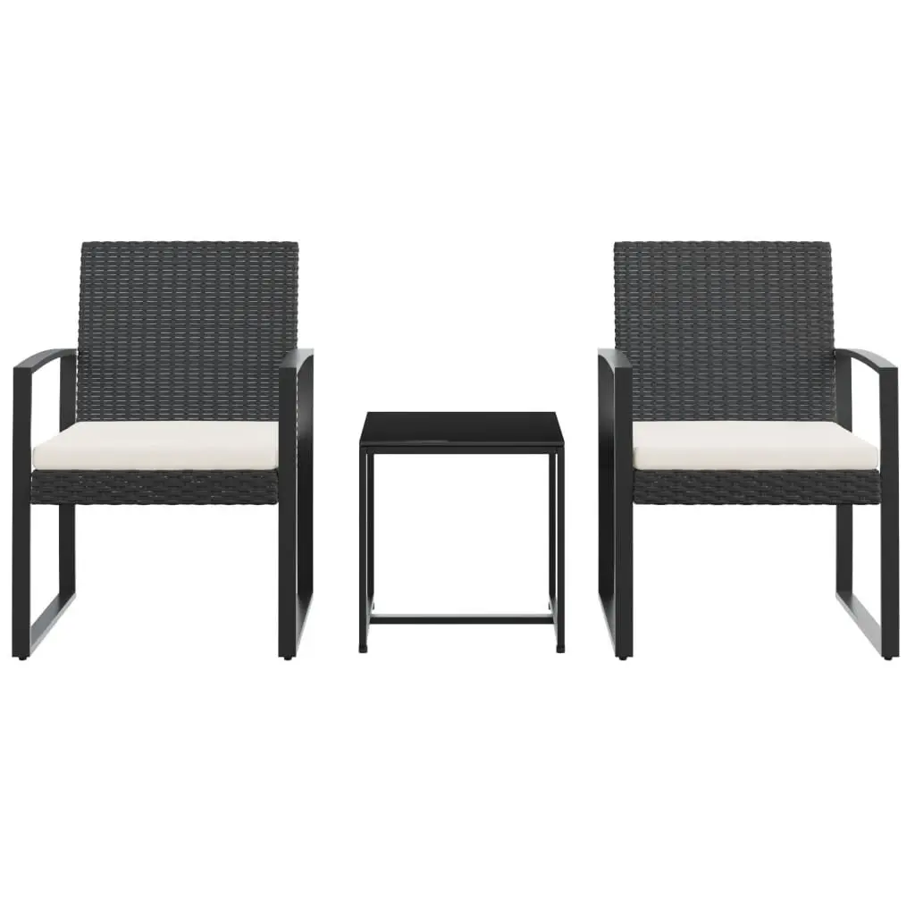 Garden Dining Set Polypropylene Rattan Steel 3 Piece Black