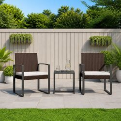 Stylish 3-Piece Brown Rattan Garden Dining Set