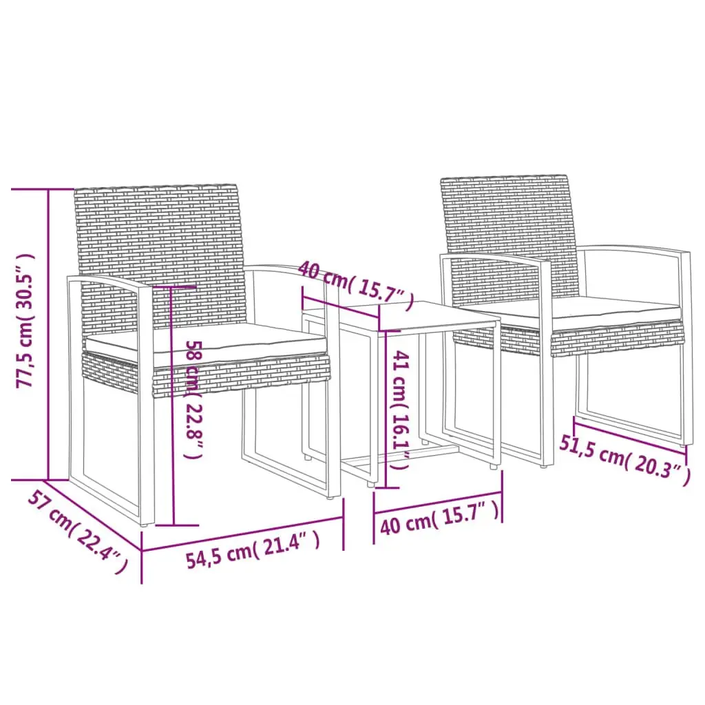 3-Piece Brown Rattan Garden Dining Set
