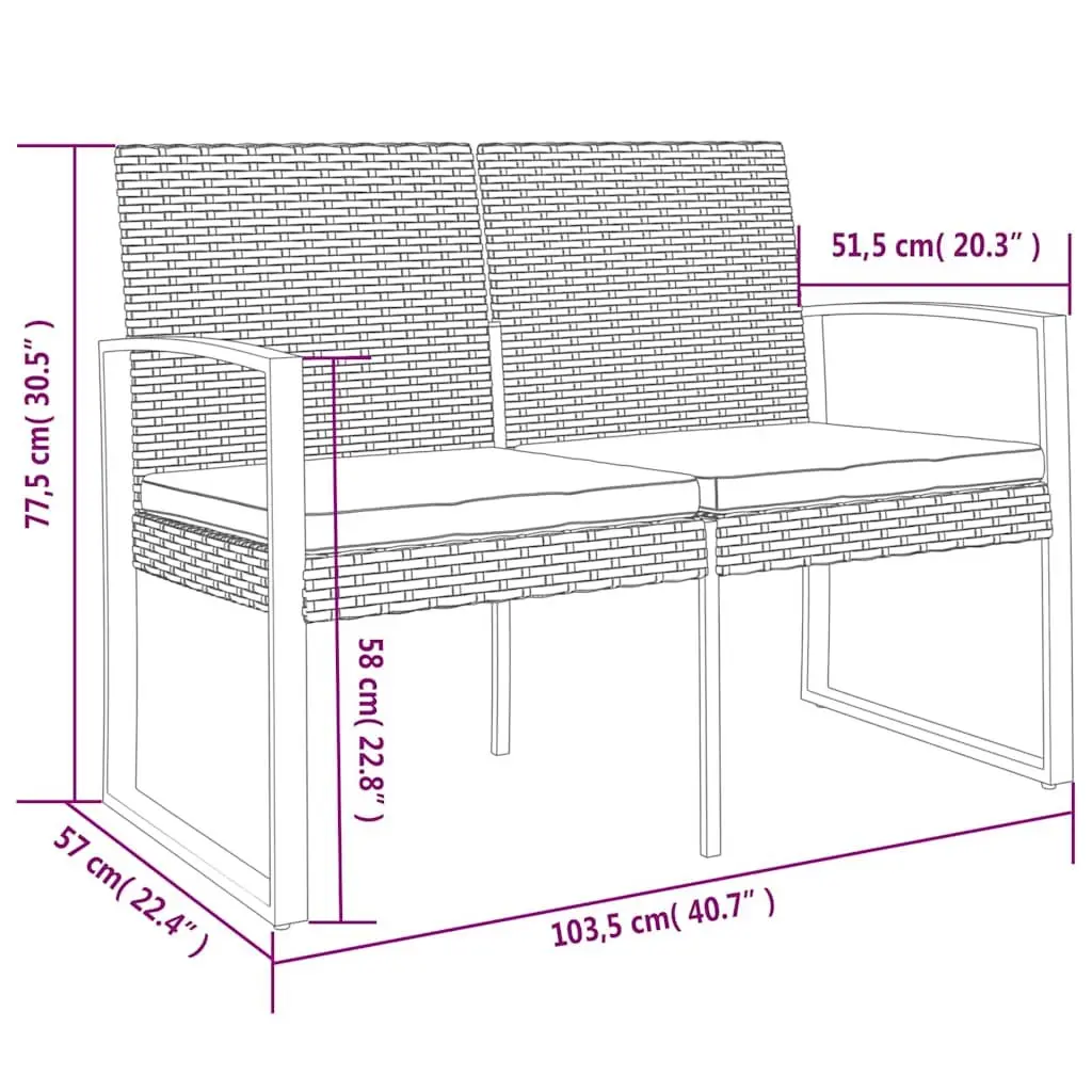 2-Seater Garden Bench with Cushions in Black