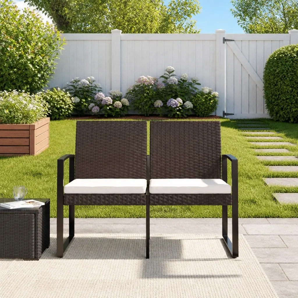 2-Seater Garden Bench with Cushions in Brown