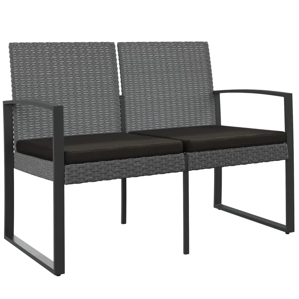 2-Seater Garden Bench PP Rattan Grey with Cushions