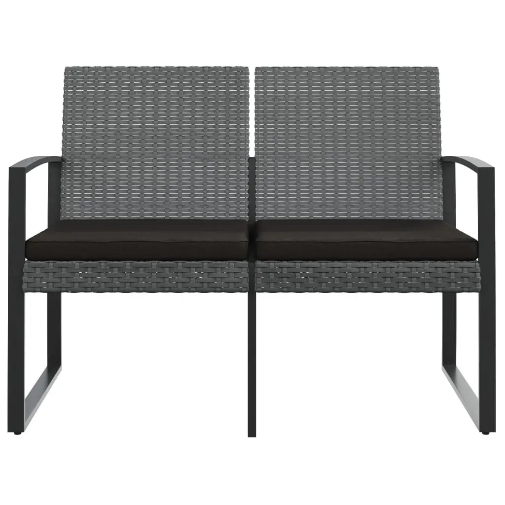 2-Seater Garden Bench PP Rattan Grey with Cushions