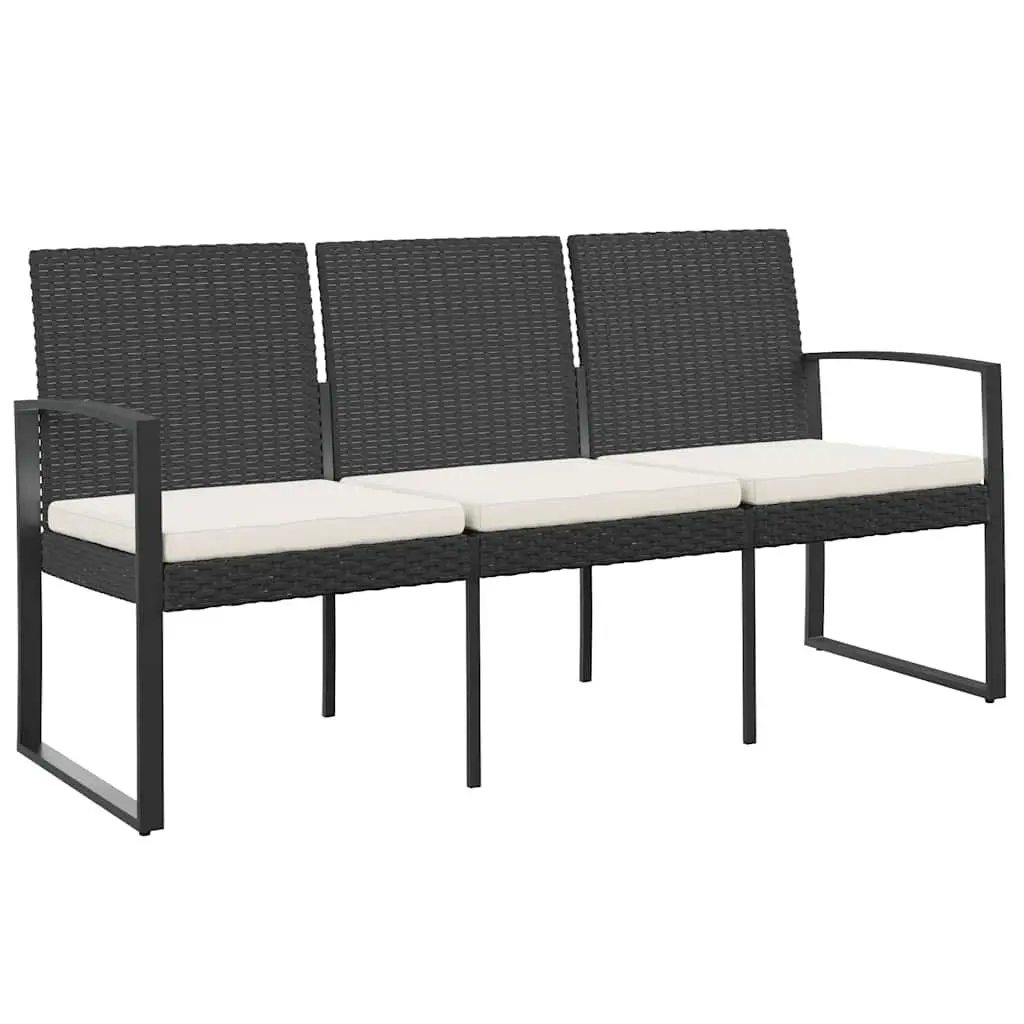 3-Seater Outdoor Bench with Cushions in Black