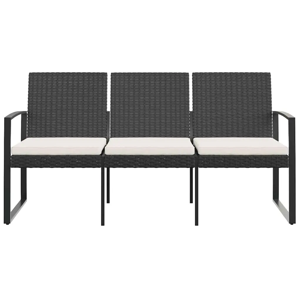 3-Seater Outdoor Bench with Cushions in Black