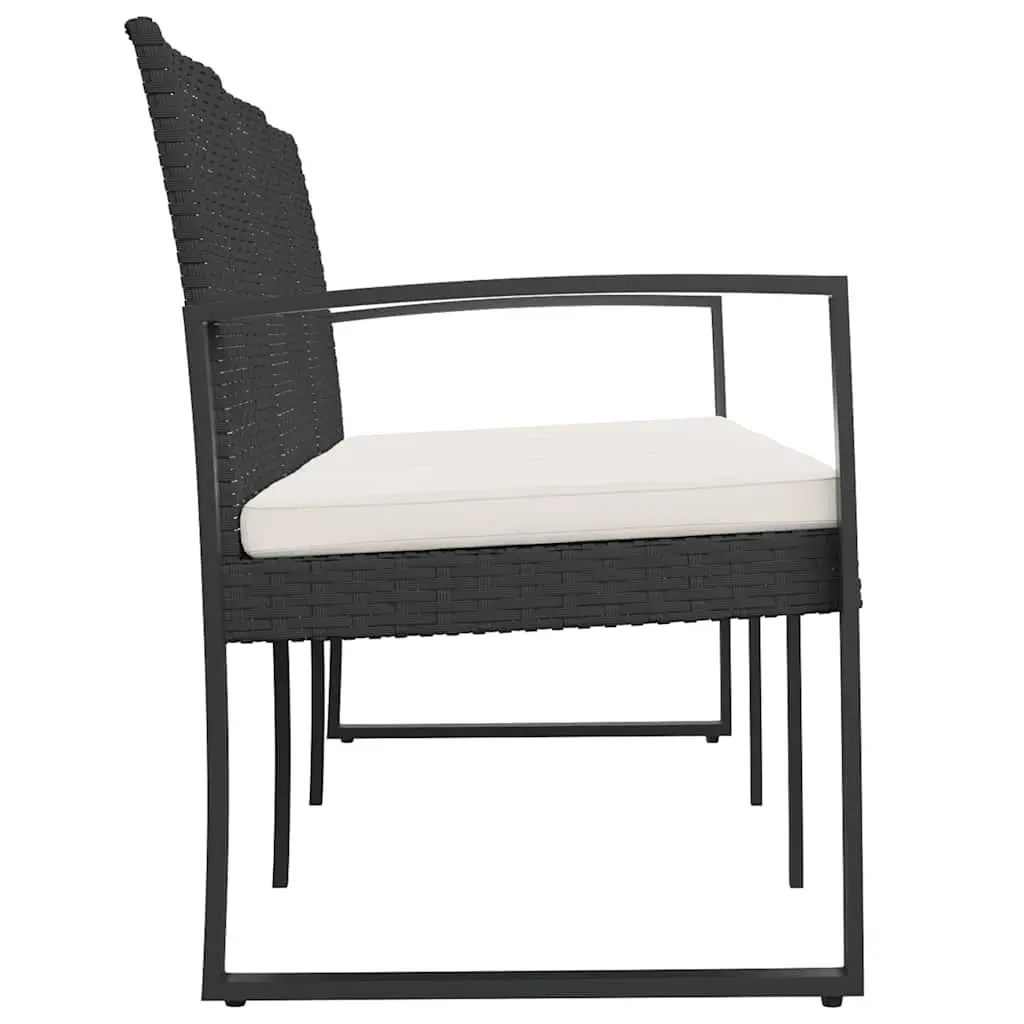 3-Seater Outdoor Bench with Cushions in Black