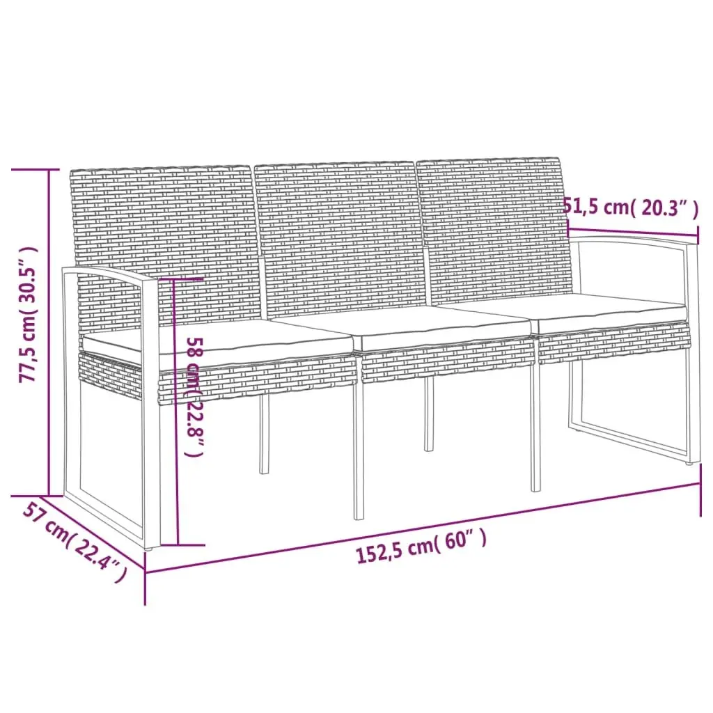 3-Seater Garden Bench with Cushions for Outdoors
