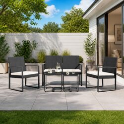 5-Piece Outdoor Dining Set with Black Rattan Chairs