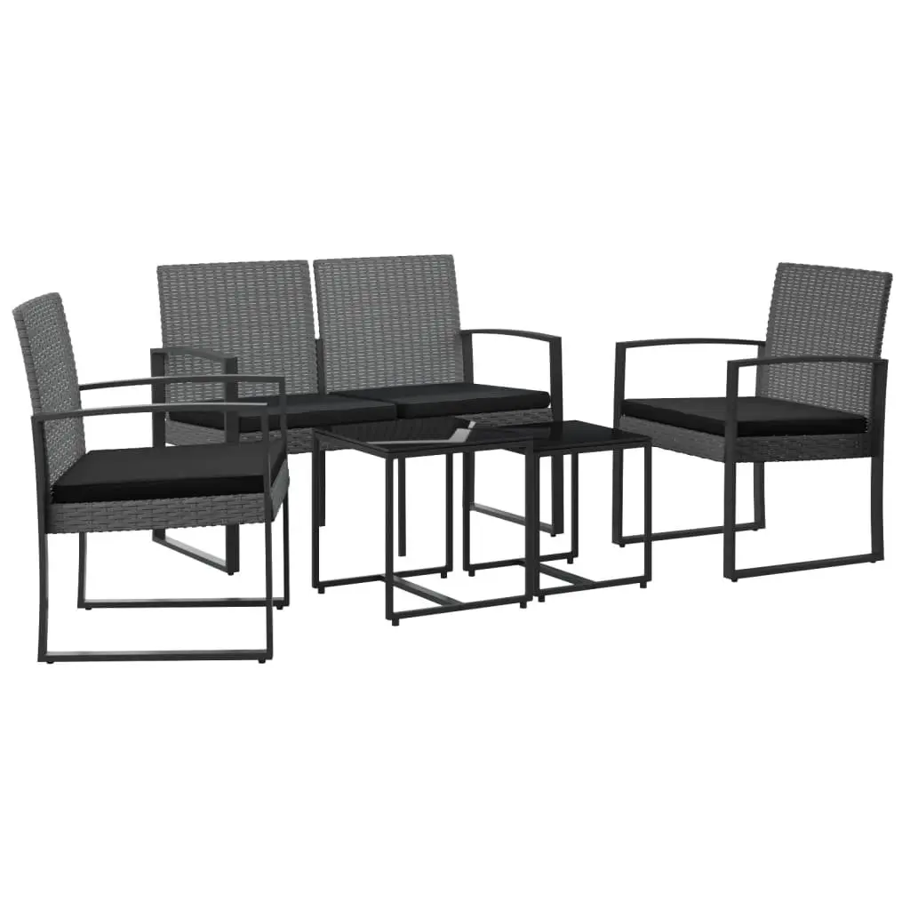 Garden Dining Set PP Rattan Steel 5 Piece Grey
