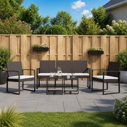 Durable 5-Piece Brown Garden Dining Set with Cushions
