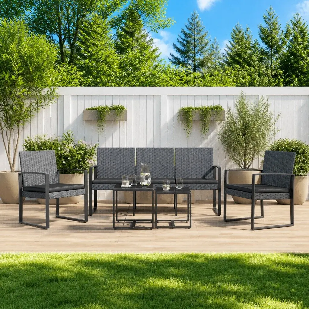 Garden Dining Set Polypropylene Steel 5 Piece Grey Rattan
