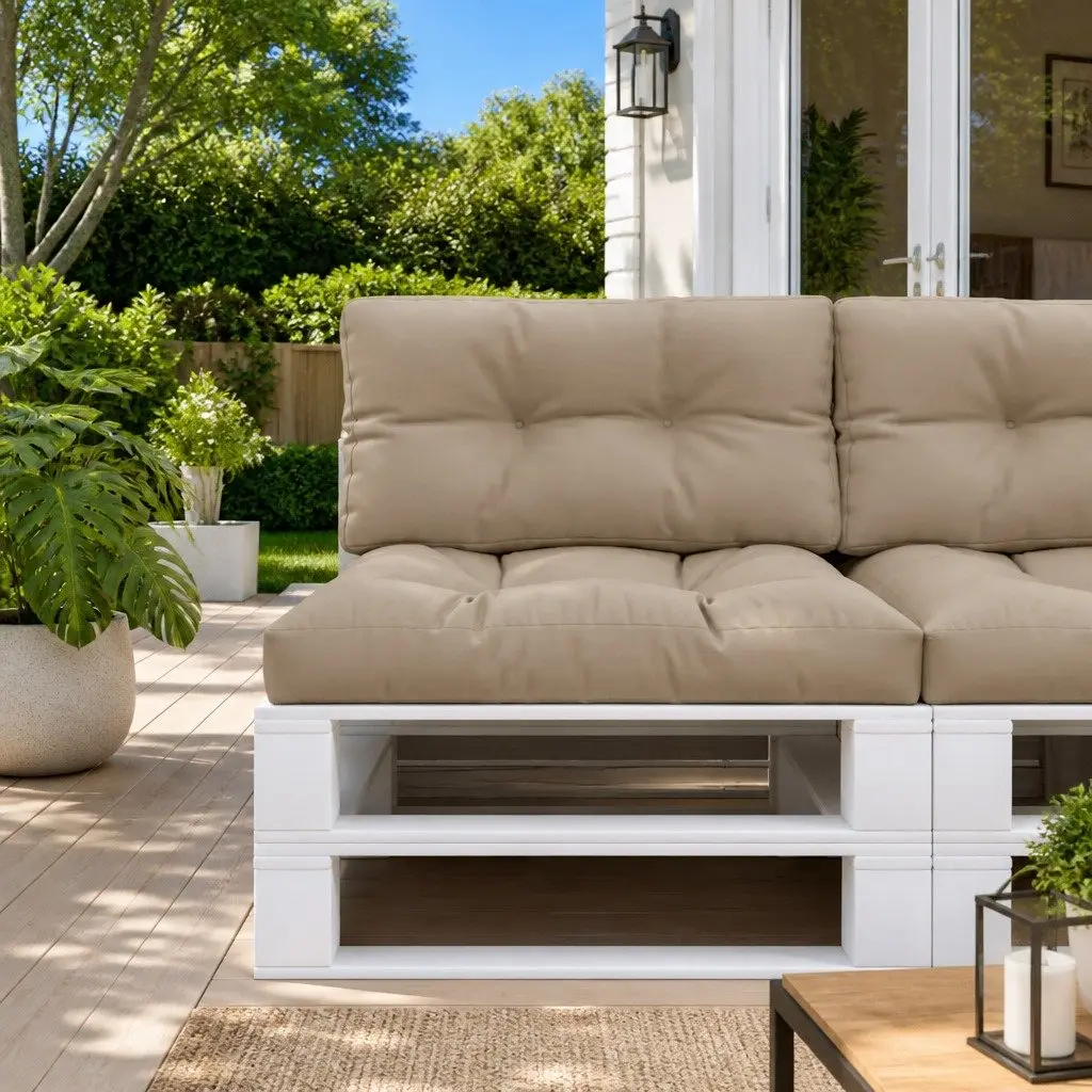 Pallet Cushions Polyester Fabric 2 pcs Taupe Outdoor Indoor Garden Sofa Seat Pad