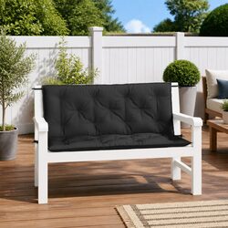 Durable Black Oxford Fabric Garden Bench Cushions 2pc Set
