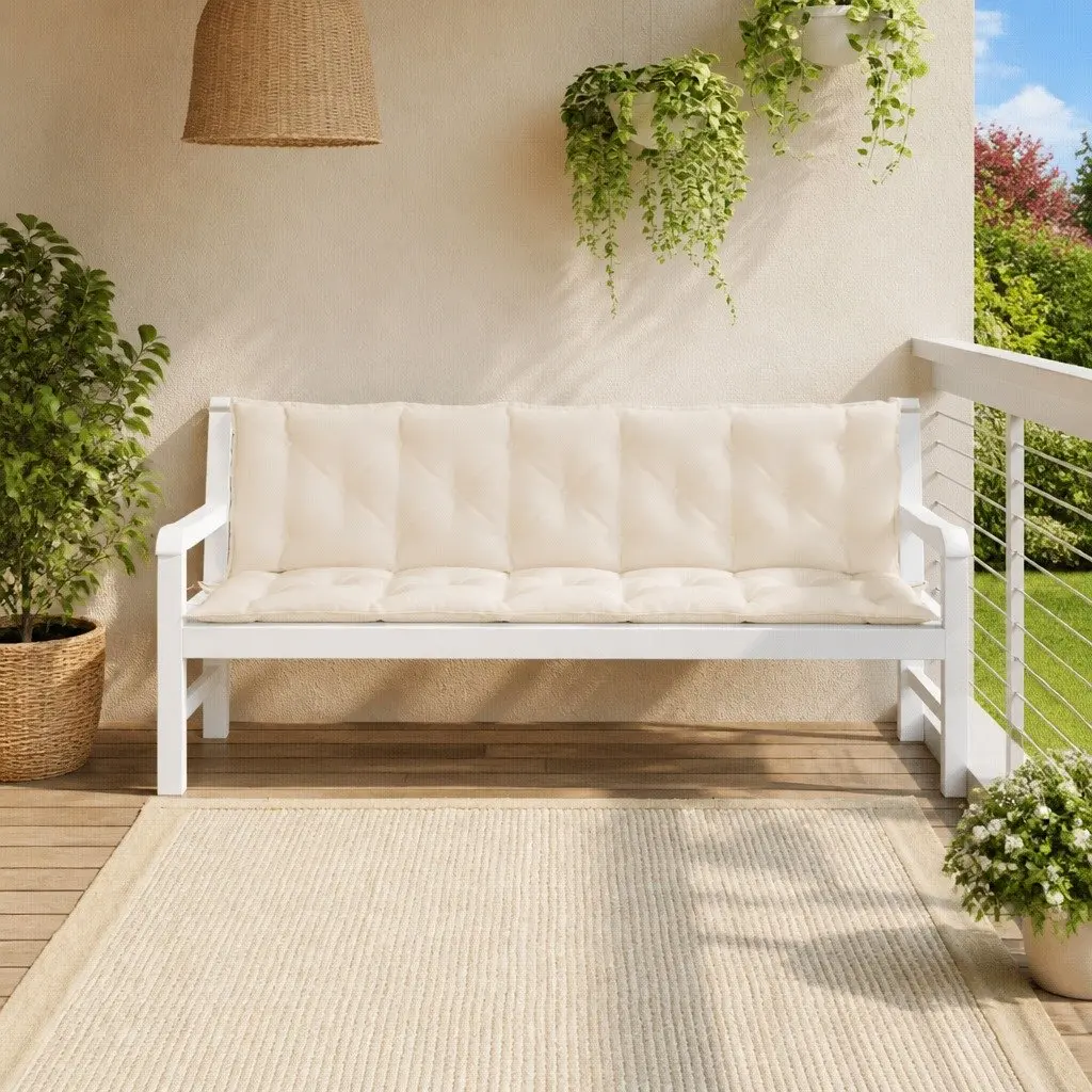 Garden Bench Cushions Oxford Fabric 180 x 50 x 7 cm Cream White 2 Piece