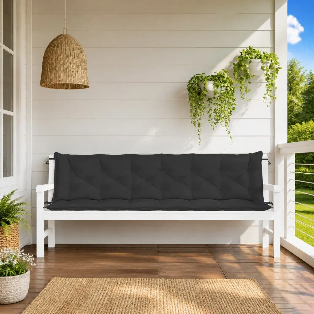 Garden Bench Cushions Oxford Fabric 200x50x7cm Black 2pcs Water-Resistant