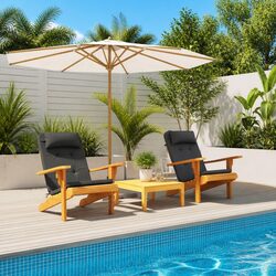 Black Oxford Fabric Adirondack Chair Cushions - 2 Pieces