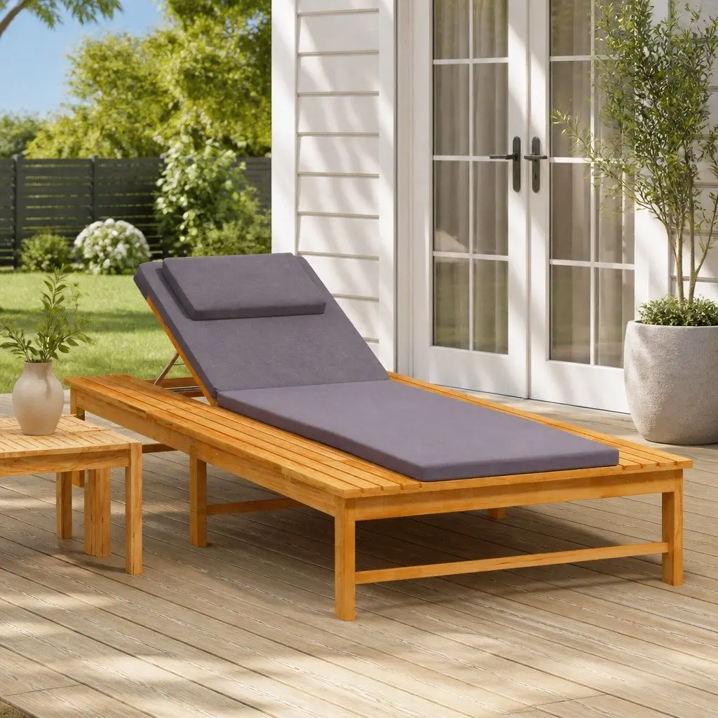 Solid Acacia Wood Sun Lounger with Cushion Pillow